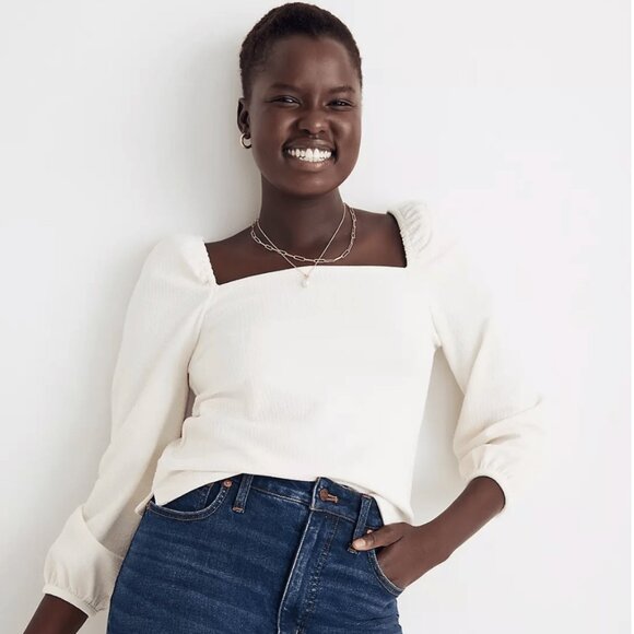 Madewell Crepe Square Neck Puff Sleeve Top Size S - Picture 1 of 10